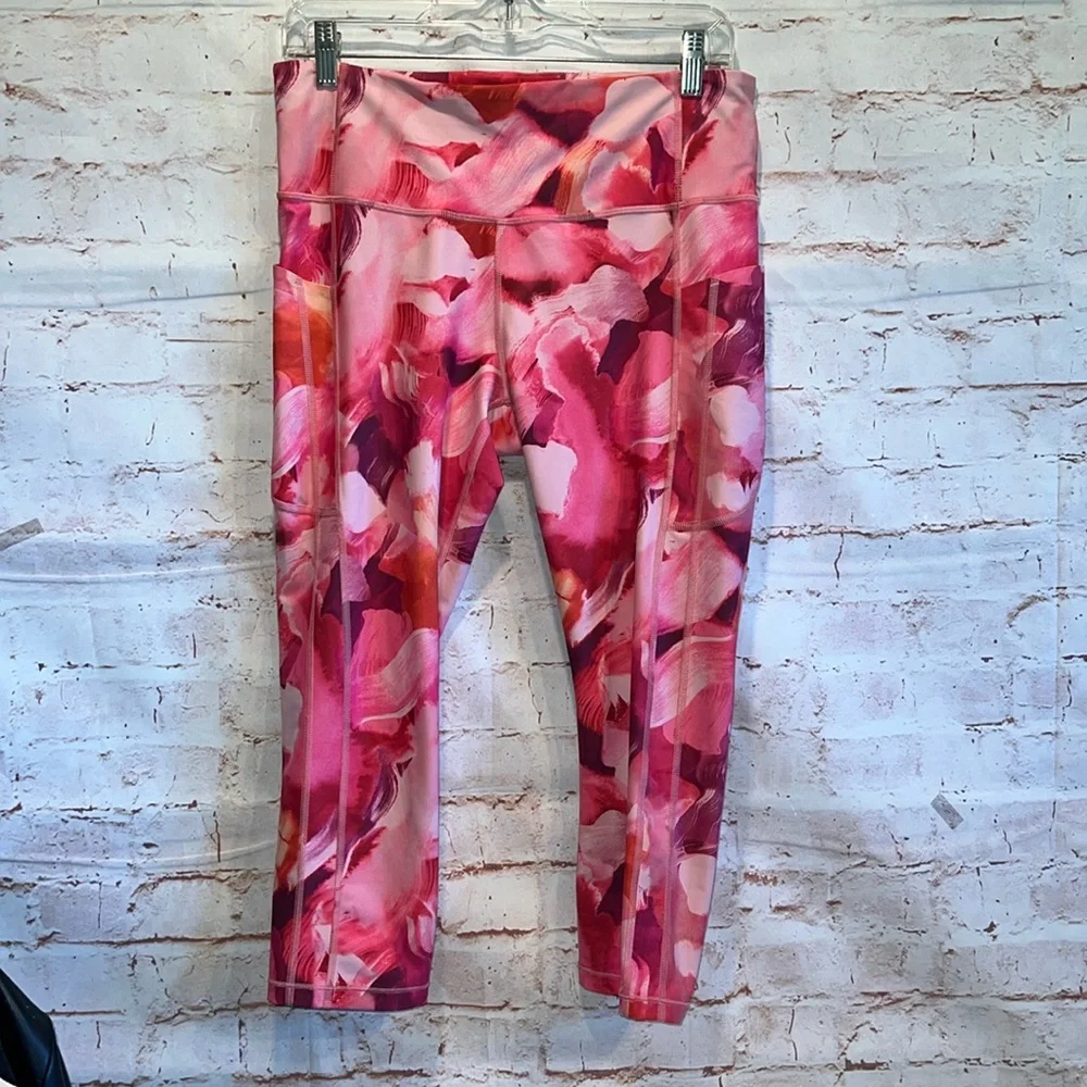 Athleta Pants Womens Large Pink Coral Ultimate Stash II Cropped Leggings Active